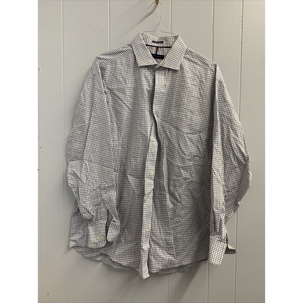 Tommy Hilfiger Mens Size XL White‎ Striped Regular Fit Dress Shirt Button Up